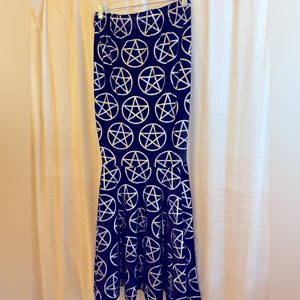 Killstar Black Maxi Skirt with Silver Pentagram Print